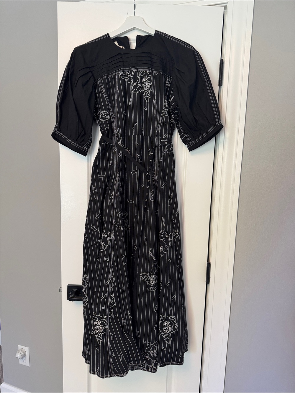 Lovebirds Black Floral-Stripe Midi Dress
